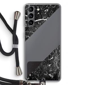 CaseCompany Zwart marmer: Samsung Galaxy S21 Transparant Hoesje met koord