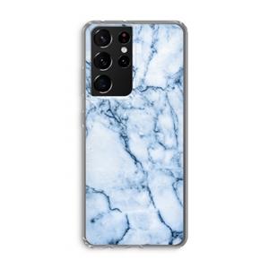 CaseCompany Blauw marmer: Samsung Galaxy S21 Ultra Transparant Hoesje