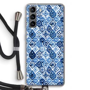CaseCompany Blauw motief: Samsung Galaxy S21 Transparant Hoesje met koord