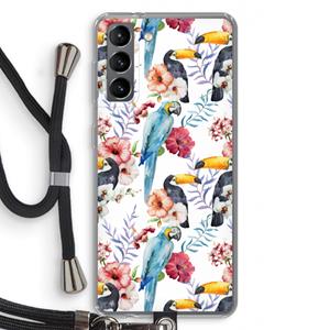 CaseCompany Bloemen tukan: Samsung Galaxy S21 Transparant Hoesje met koord
