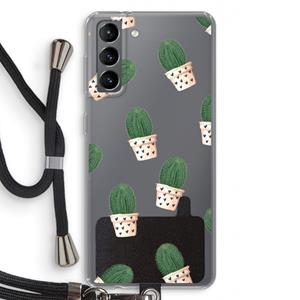 CaseCompany Cactusprint roze: Samsung Galaxy S21 Transparant Hoesje met koord