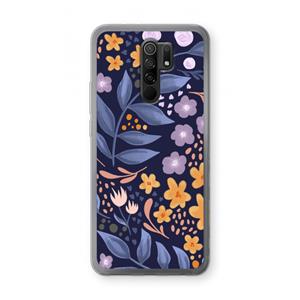 CaseCompany Flowers with blue leaves: Xiaomi Redmi 9 Transparant Hoesje