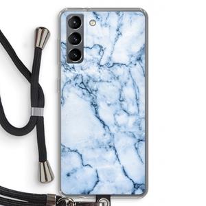 CaseCompany Blauw marmer: Samsung Galaxy S21 Transparant Hoesje met koord