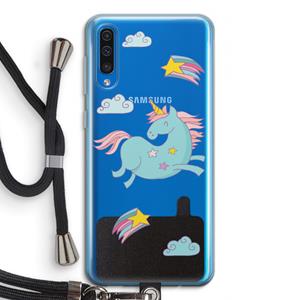 CaseCompany Vliegende eenhoorn: Samsung Galaxy A50 Transparant Hoesje met koord