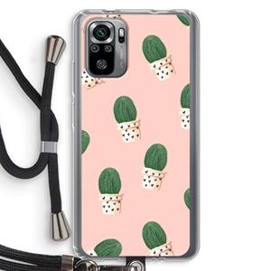 CaseCompany Cactusprint roze: Xiaomi Redmi Note 10S Transparant Hoesje met koord