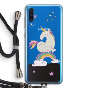 CaseCompany Regenboog eenhoorn: Samsung Galaxy A50 Transparant Hoesje met koord