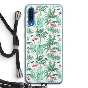 CaseCompany Flamingo bladeren: Samsung Galaxy A50 Transparant Hoesje met koord