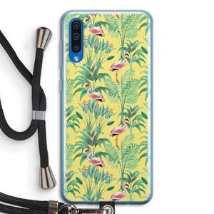 CaseCompany Flamingo party: Samsung Galaxy A50 Transparant Hoesje met koord