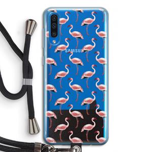 CaseCompany Flamingoprint groen: Samsung Galaxy A50 Transparant Hoesje met koord