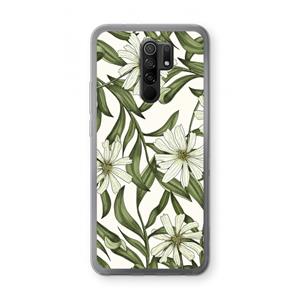 CaseCompany Wit bloemenpatroon: Xiaomi Redmi 9 Transparant Hoesje