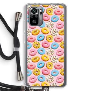 CaseCompany Pink donuts: Xiaomi Redmi Note 10S Transparant Hoesje met koord