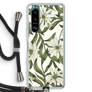 CaseCompany Wit bloemenpatroon: Sony Xperia 5 III Transparant Hoesje met koord