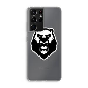 CaseCompany Angry Bear (white): Samsung Galaxy S21 Ultra Transparant Hoesje