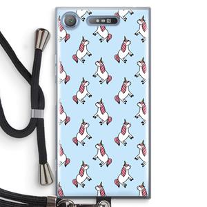 CaseCompany Eenhoorns overal: Sony Xperia XZ1 Transparant Hoesje met koord
