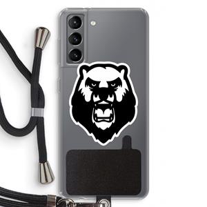 CaseCompany Angry Bear (white): Samsung Galaxy S21 Transparant Hoesje met koord