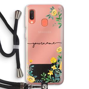 CaseCompany Gele bloemen: Samsung Galaxy A20e Transparant Hoesje met koord