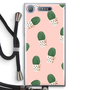 CaseCompany Cactusprint roze: Sony Xperia XZ1 Transparant Hoesje met koord