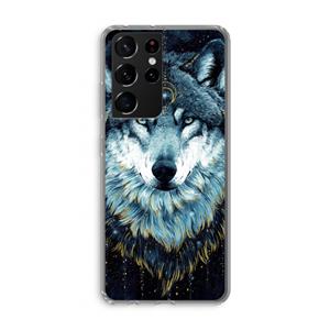 CaseCompany Darkness Wolf: Samsung Galaxy S21 Ultra Transparant Hoesje