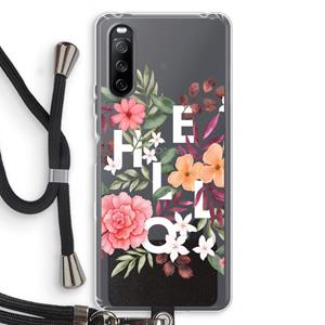 CaseCompany Hello in flowers: Sony Sony Xperia 10 III Transparant Hoesje met koord