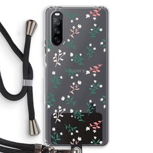 CaseCompany Small white flowers: Sony Sony Xperia 10 III Transparant Hoesje met koord
