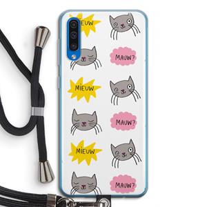 CaseCompany Meow: Samsung Galaxy A50 Transparant Hoesje met koord