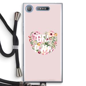 CaseCompany GRL PWR Flower: Sony Xperia XZ1 Transparant Hoesje met koord
