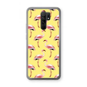 CaseCompany Flamingo's geel: Xiaomi Redmi 9 Transparant Hoesje