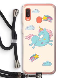 CaseCompany Vliegende eenhoorn: Samsung Galaxy A20e Transparant Hoesje met koord