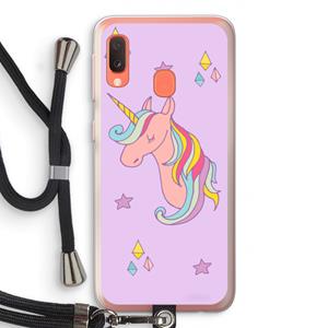CaseCompany Roze eenhoorn: Samsung Galaxy A20e Transparant Hoesje met koord