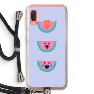 CaseCompany Smiley watermeloen: Samsung Galaxy A20e Transparant Hoesje met koord