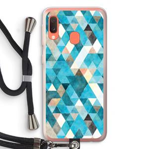 CaseCompany Gekleurde driehoekjes blauw: Samsung Galaxy A20e Transparant Hoesje met koord