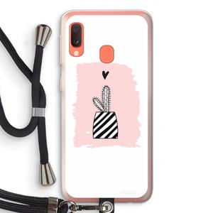 CaseCompany Zwart-wit cactus: Samsung Galaxy A20e Transparant Hoesje met koord