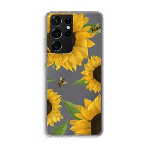CaseCompany Sunflower and bees: Samsung Galaxy S21 Ultra Transparant Hoesje