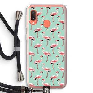 CaseCompany Flamingoprint groen: Samsung Galaxy A20e Transparant Hoesje met koord