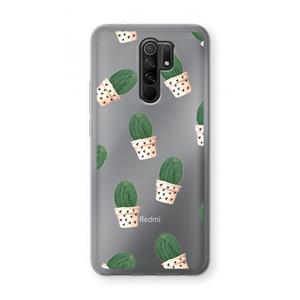 CaseCompany Cactusprint roze: Xiaomi Redmi 9 Transparant Hoesje