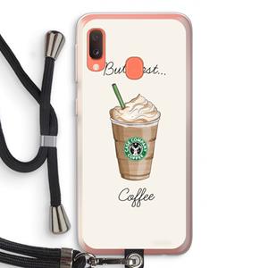 CaseCompany But first coffee: Samsung Galaxy A20e Transparant Hoesje met koord