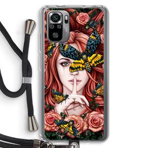 CaseCompany Lady Moth: Xiaomi Redmi Note 10S Transparant Hoesje met koord