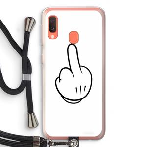 CaseCompany Middle finger white: Samsung Galaxy A20e Transparant Hoesje met koord