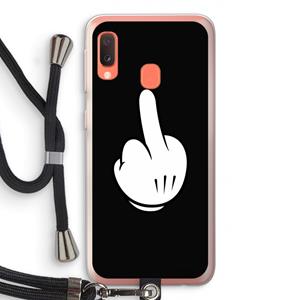 CaseCompany Middle finger black: Samsung Galaxy A20e Transparant Hoesje met koord