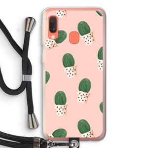 CaseCompany Cactusprint roze: Samsung Galaxy A20e Transparant Hoesje met koord