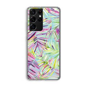 CaseCompany Tropical Palms Blue: Samsung Galaxy S21 Ultra Transparant Hoesje