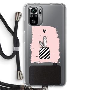 CaseCompany Zwart-wit cactus: Xiaomi Redmi Note 10S Transparant Hoesje met koord