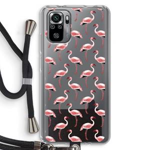 CaseCompany Flamingoprint groen: Xiaomi Redmi Note 10S Transparant Hoesje met koord