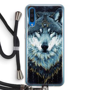 CaseCompany Darkness Wolf: Samsung Galaxy A50 Transparant Hoesje met koord