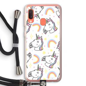CaseCompany Rainbow Unicorn: Samsung Galaxy A20e Transparant Hoesje met koord