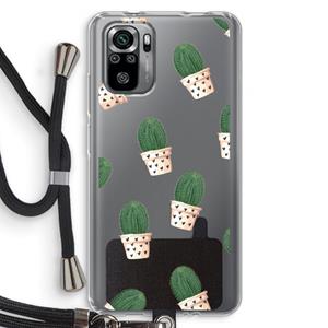 CaseCompany Cactusprint roze: Xiaomi Redmi Note 10S Transparant Hoesje met koord