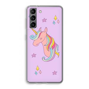 CaseCompany Roze eenhoorn: Samsung Galaxy S21 Transparant Hoesje