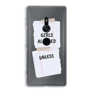 CaseCompany No Girls Allowed Unless: Sony Xperia XZ2 Transparant Hoesje