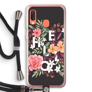 CaseCompany Hello in flowers: Samsung Galaxy A20e Transparant Hoesje met koord