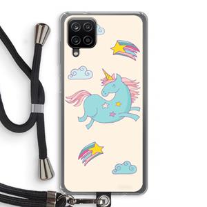CaseCompany Vliegende eenhoorn: Samsung Galaxy A12 Transparant Hoesje met koord